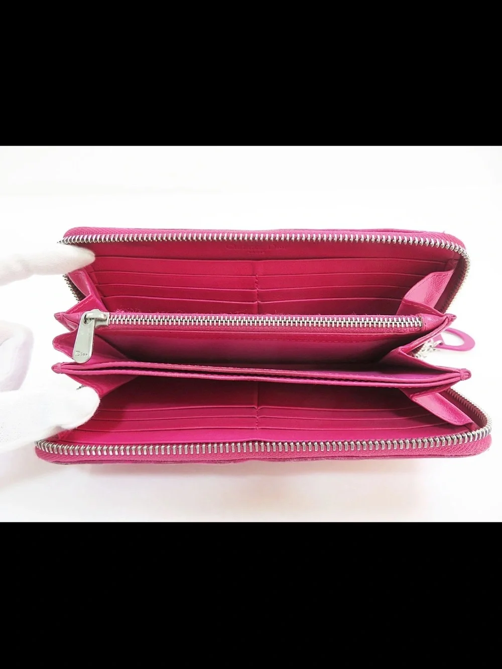 Dior Hot Pink Quilted Patent Leather Zip Wallet